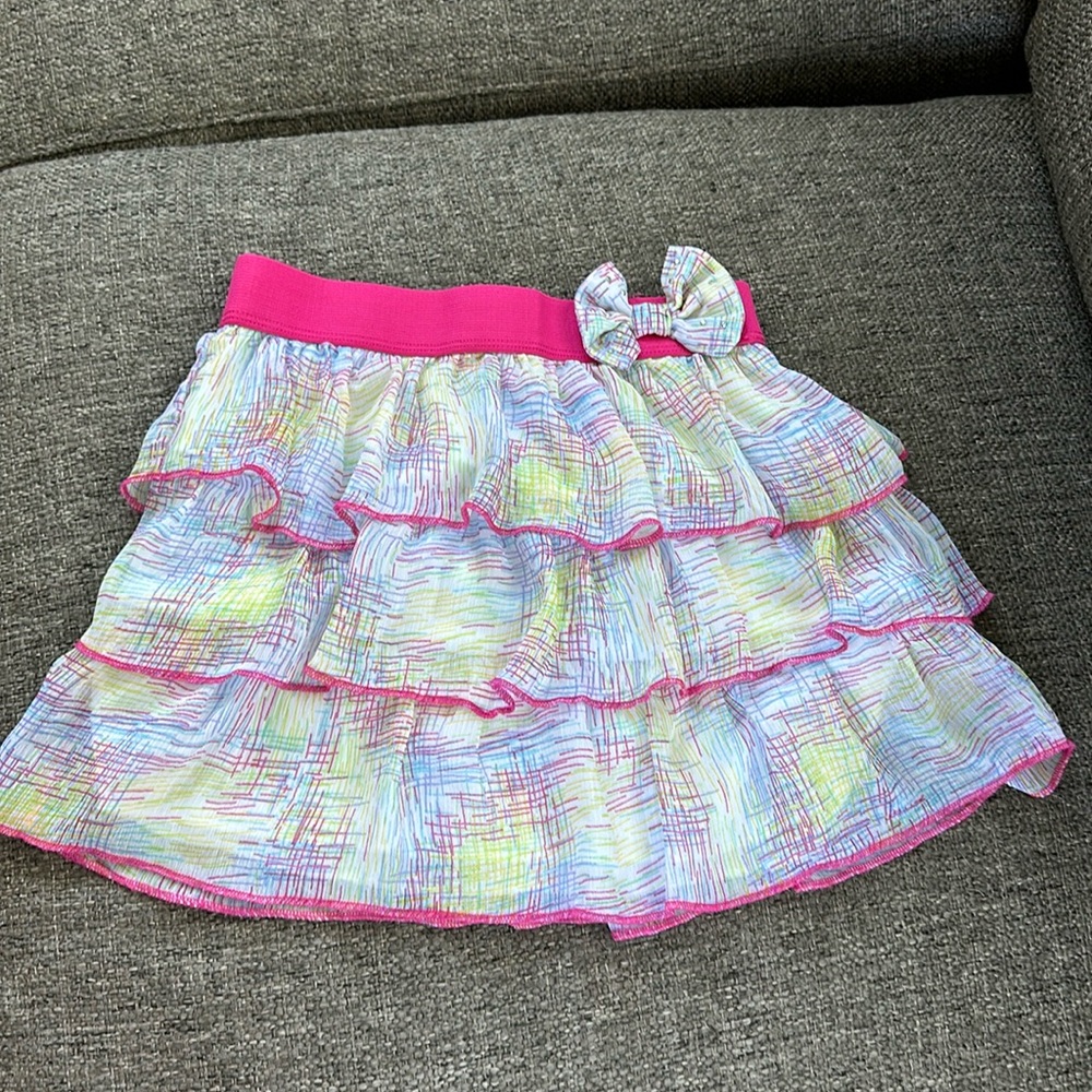 D-Signed Girls White Pink Tiered Ruffle Skirt Size Small